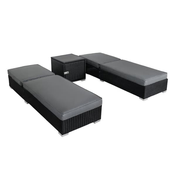 Sæt Solbade Polyrotin Sort 3 Stykker Havebord Pool