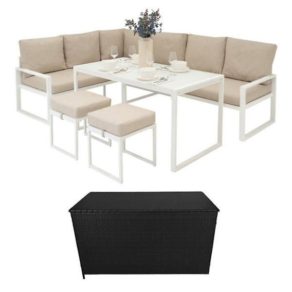 Havemøbler i Hvid Aluminium & Opbevaringskiste 582 L i Sort Rattan Vit