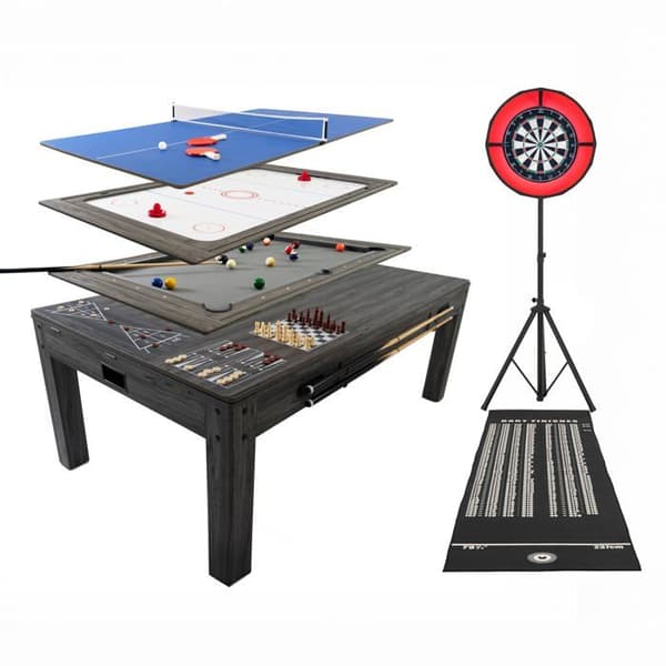 Bord Multi Spel 7 i 1 Grå Dart Billiard Ping Pong Luft Hockey