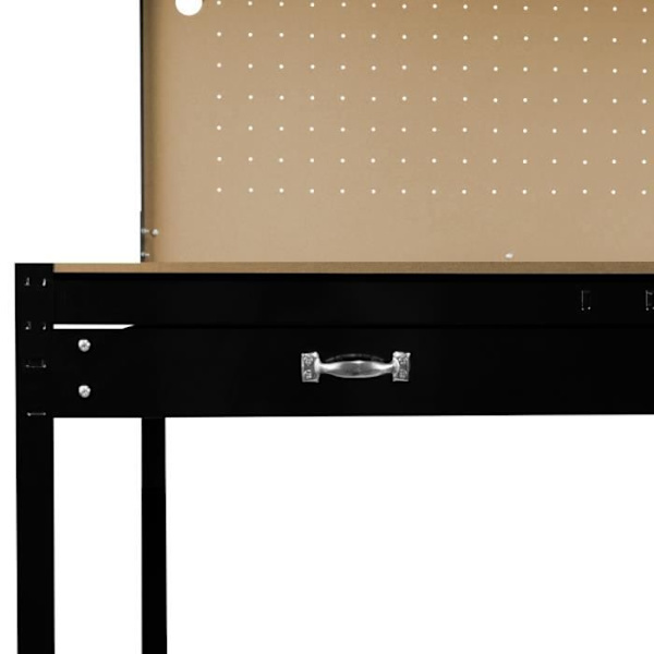 Arbejdsbord 120 cm x 60 cm med skuffe & LED - Sort - Garage, gør det selv, værksted Svart