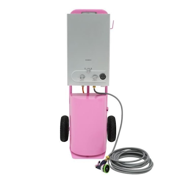 Deluxe bärbar hästdusch - rosa - 18L panna - 9 jetpistoler - vagn med 25 cm däck Rosa