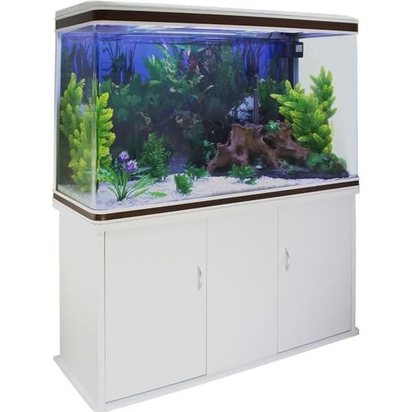 Akvarium - 300 liter - Vit grus - Vit möbel Vit & hasselnöt