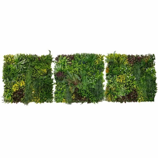 3x Kunstig Vægpanel i Plantefibre 1 x 1 m Cassia Bladværk Dekor Have Hjem Grön
