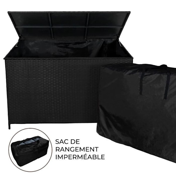 Sort udendørs opbevaringsboks i rattan til hynder - 582L 80x138x70cm Svart