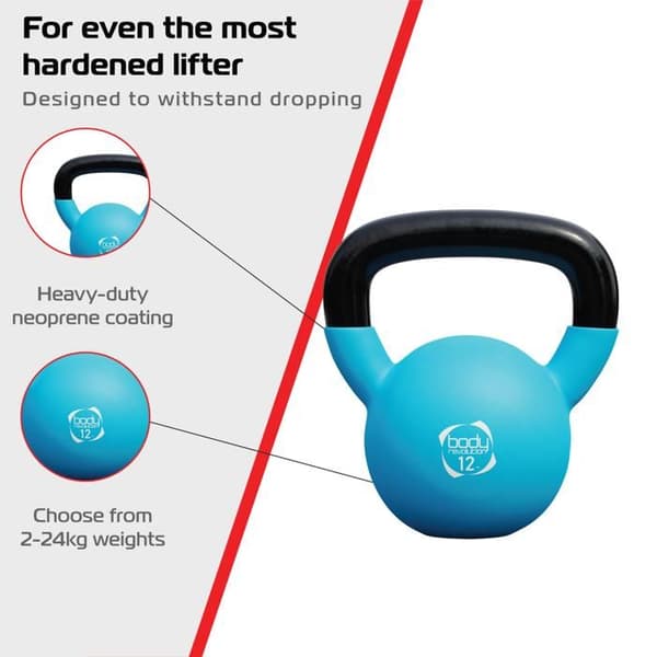 Kettlebell 12 kg blå, baseplade og ergonomisk håndtag