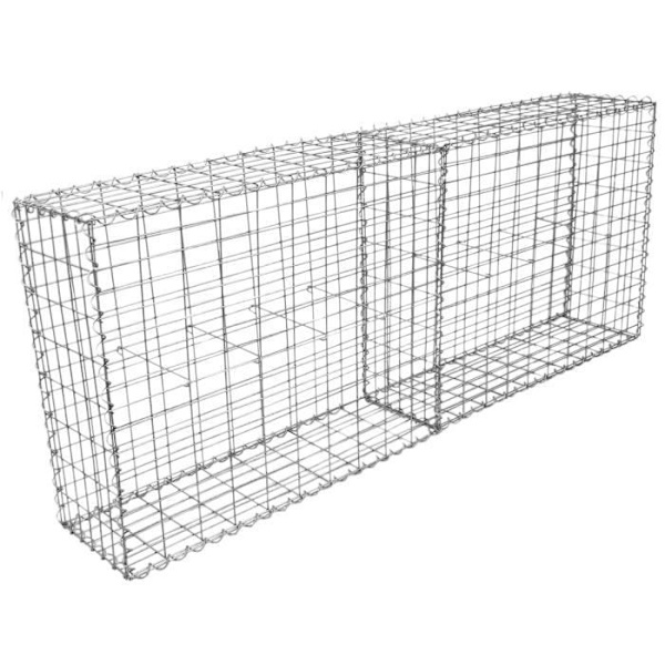 Set med 2 silvergabionkorgar i galvaniserat stål för trädgårdsprojekt utomhus, 100 x 95 x 30 cm Silvergrå