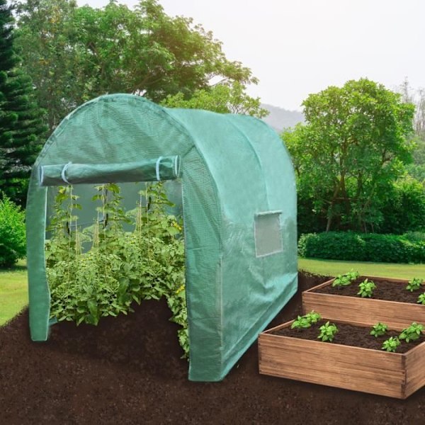 Trädgård Växthus Polytunnel Fönster Galvaniserade Dörrar PE Cover Metallram Utomhusväxter Diameter 19mm | 4m x 2m
