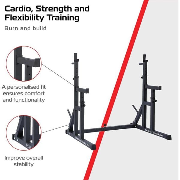 Squatrack 250 kg – justerbar, dips & säkerhet Grå