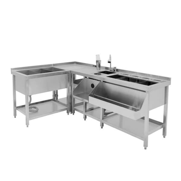 Station Cocktail Modulaire i Rustfrit Stål Deluxe Isoleret Iskøler & Hjørneenhed Grå
