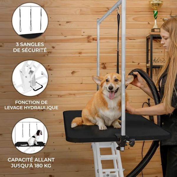 Toalettsbord - Stålram - Antisladd - Justerbar Höjd - Kapacitet 180 kg - Hund vit svart