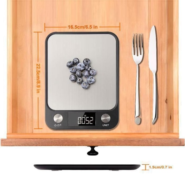 Tarkanruokapunnus 15kg/1g - Taustavalaistu LED-näyttö - 7 Yksikköä - Ruokapunnus, Keittiö, Leivontaa svart