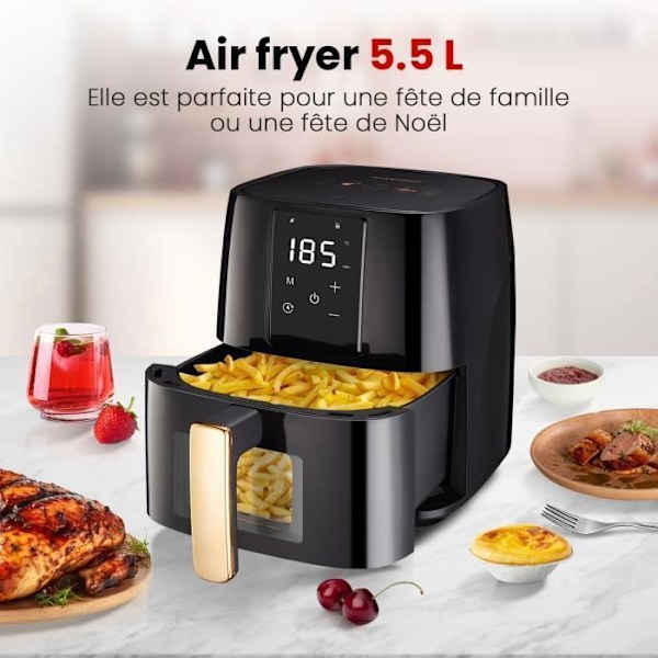 Ilmanöljyfriteuse - MONMECD - 5,5L - 1700W - Säädettävä lämpötila - Näkyväikkuna - musta Svart