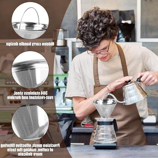 Gjenbrukbart kaffefilter nr. 4 – Permanent filter i rustfritt stål, 8–12-kopps håndtak