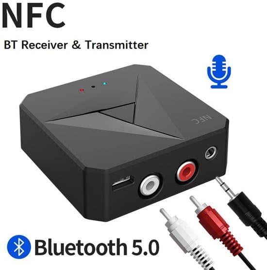 Bluetooth-mottaker – 2-i-1 NFC Bluetooth-mottaker og -sender – 3,5 mm AUX bil Bluetooth-adapter – Rask NFC-sammenkobling
