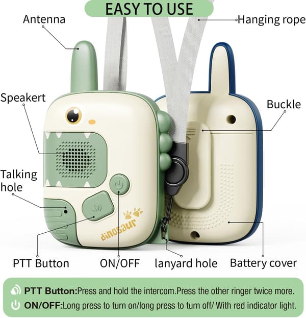 Dinosaur-walkietalkies for gutter og jenter i alderen 3–7 år – Intercom-gave