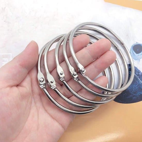Sæt med 8 - Ringbind - Store ringbind - Ringbind - Velegnet til skoler, hjem og kontorer - Indvendig diameter 75 mm - Sølv