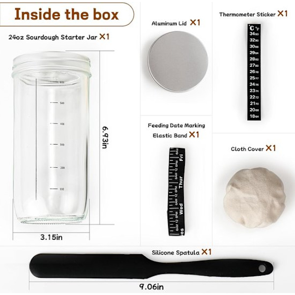 Forsyninger til bagning af surdejsbrød - 24 oz (ca. 700 ml) glasbeholder til surdejsstarter - surdejsstarterkit med datomarkering