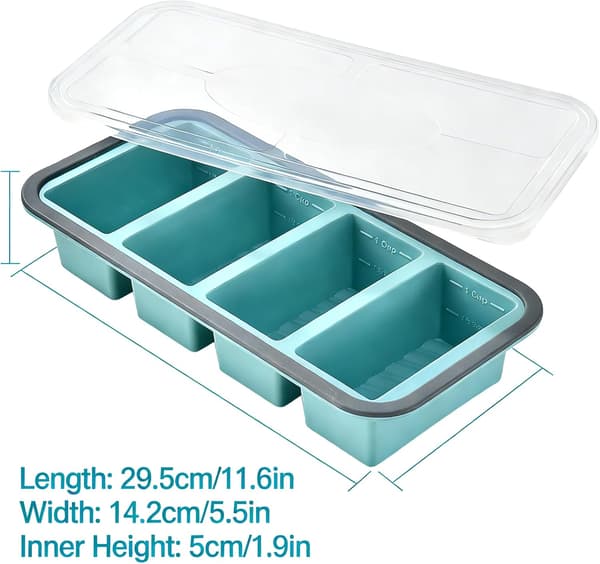 Souper Cubes Silikonfrysförpackning, Set med 2 Silikonfryskoppar för Soppkuber, 250 ml Extra Stor Frysförvaring med Lock