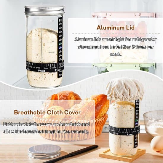 Forsyninger til bagning af surdejsbrød - 24 oz (ca. 700 ml) glasbeholder til surdejsstarter - surdejsstarterkit med datomarkering