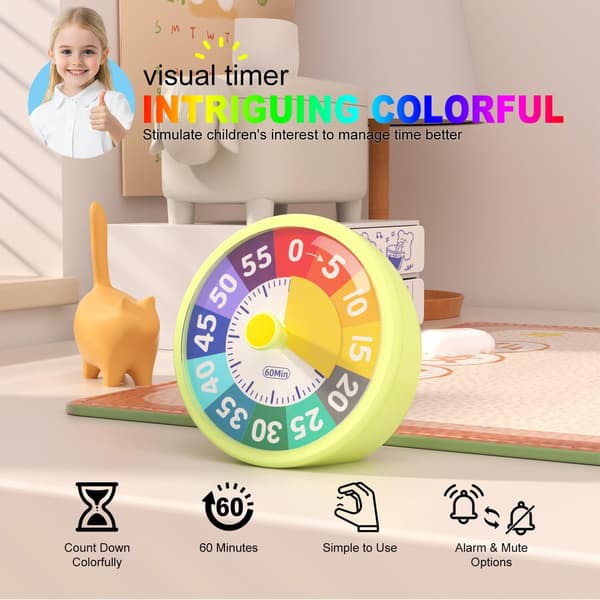 Visuell timer for skrivebord, bakealarm, visuell nedtellingstimer, studieverktøy 60 minutter
