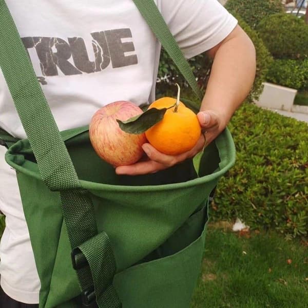 Frugtplukkepose i lærred, Havehøstforklæde, Justerbar Grøntsagspose, Til Svampe