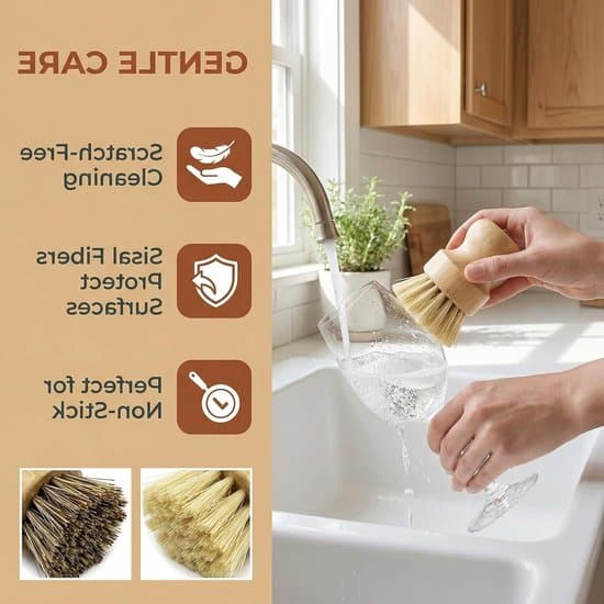 Diskborstset – 2 bambu- och palmborstar, med 2 avrinningsställ – 5,5 × 5,5 × 8 cm