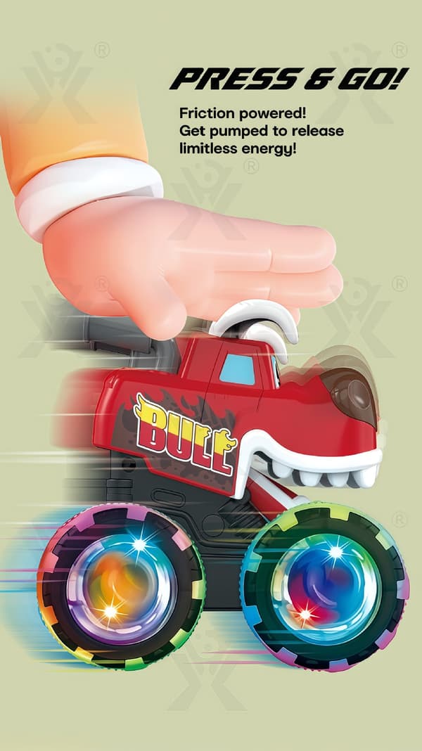 Tryk-for-lys Monstertrucks, Glid-langs med lys, Bevægelsessensoriske lysende legetøjsbiler til børn