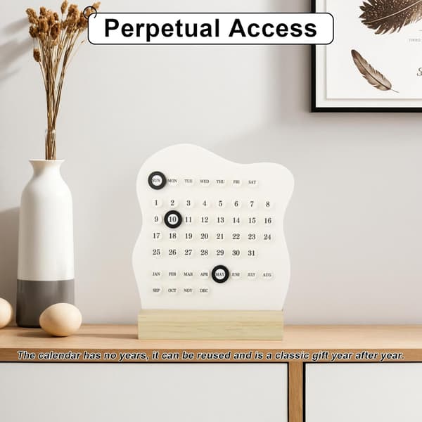 Retro Skrivbordskalender, Skrivbordsställ i Trä, Evighetskalender, Montessori Kalender, Datumplanerare, Månad Vecka Datum (Vit)