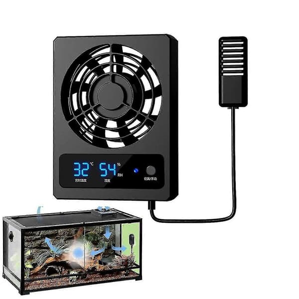 Smart Køleventilator til Reptil Tank Med LED Display Stærk Vind Ventilation Lav Støj Køleventilator (grader Celsius)