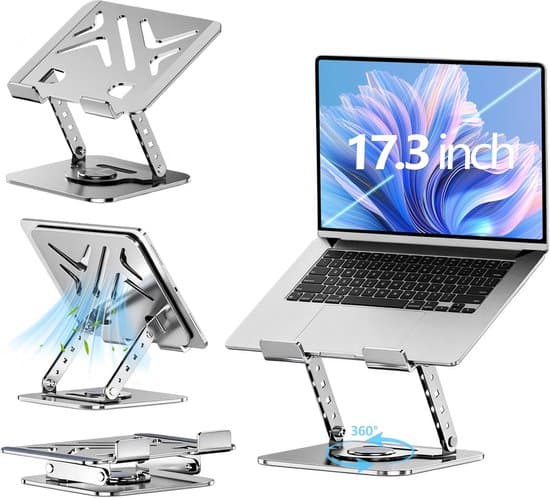 Laptopstativ – Nettbrettstativ – Solid og bærbart – 360° roterbart, høydejusterbart stativ – Passer for laptoper og nettbrett opptil 17 tommer