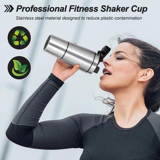Proteinshaker, rustfrit stål, 700 + 200 ml, proteinshaker med pulverrum (rustfrit stål)