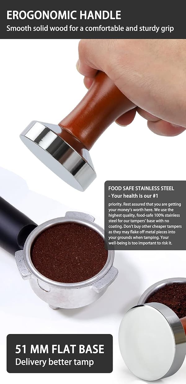 51 mm, espresso tamper i rustfrit stål