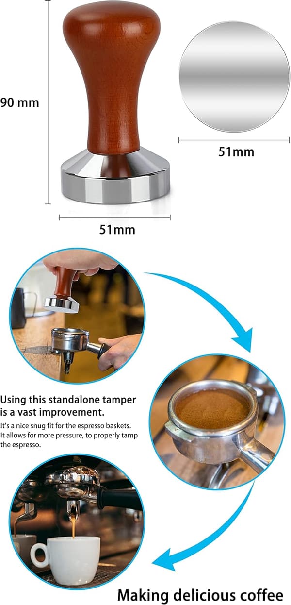 51 mm, espresso tamper i rustfrit stål
