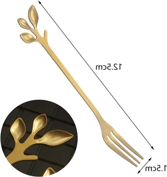 Kagegafler – bladguld design – sæt med 10 – rustfrit stål
