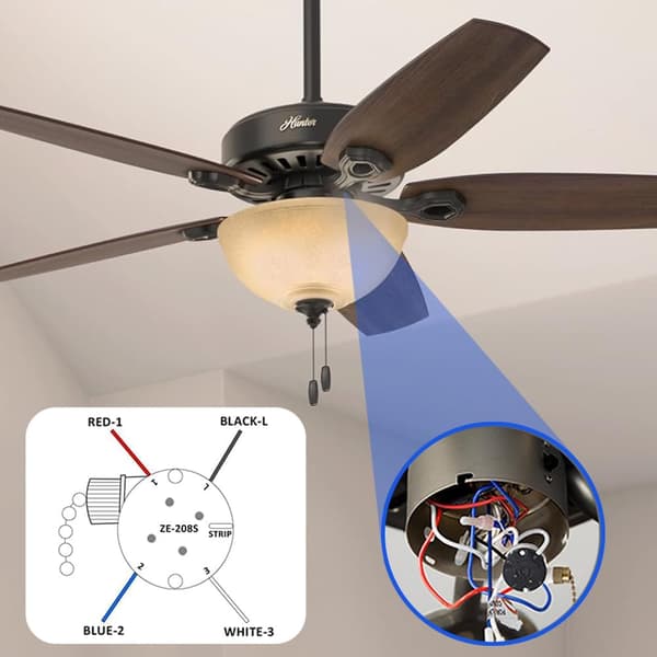 Sæt med 2 ZE-208S (E89885) ventilatorafbrydere – 3-trins, 4-leder model med trækkæde – Udskiftningsdel til belysning