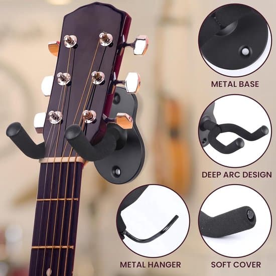 Gitarr Väggfäste - 2 Stycken - Väggfäste för Upphängning av Gitarrer - Väggkrok - Gitarrhängare - Gitarrhållare för Väggen - Gitarrtillbehör - Väggfäste
