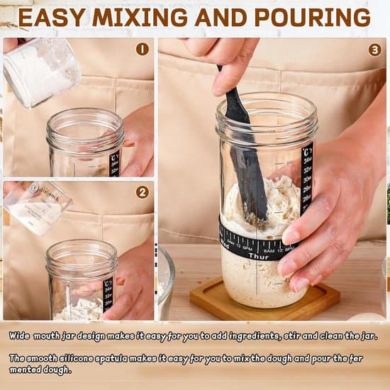 Forsyninger til bagning af surdejsbrød - 24 oz (ca. 700 ml) glasbeholder til surdejsstarter - surdejsstarterkit med datomarkering