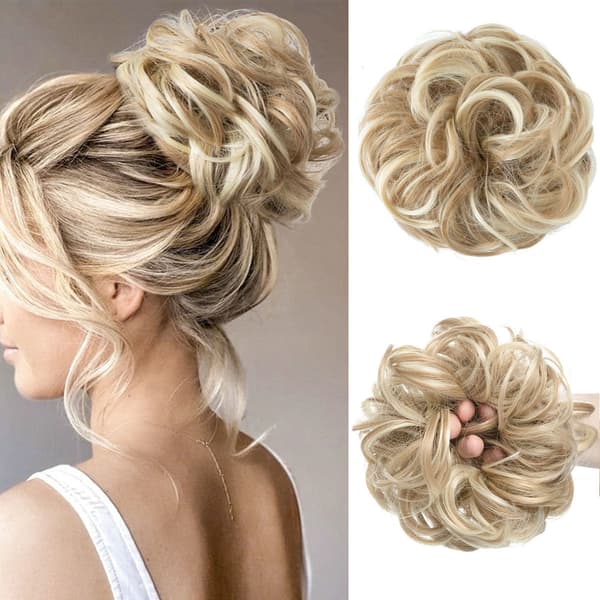 Messy Bun Hårförlängning Vågigt Lockigt Scrunchie 2 ST