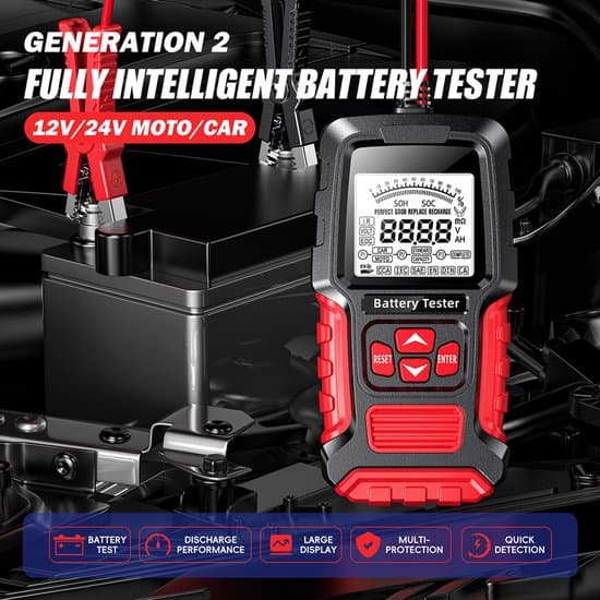 Batteritester – 12V og 24V, 3–400Ah, 40–2000 CCA – Digital Bilbatterianalysator – Intern Modstandstester