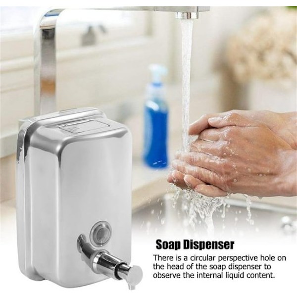 Allecto – Vægmonteret sæbedispenser – Håndsæbedispenser – Manuel sæbedispenser – Sølv – 500 ml.