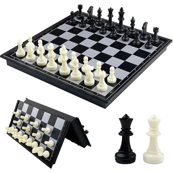 Backgammon. Schack. 24 cm. Svart och vit. Magnetisk.