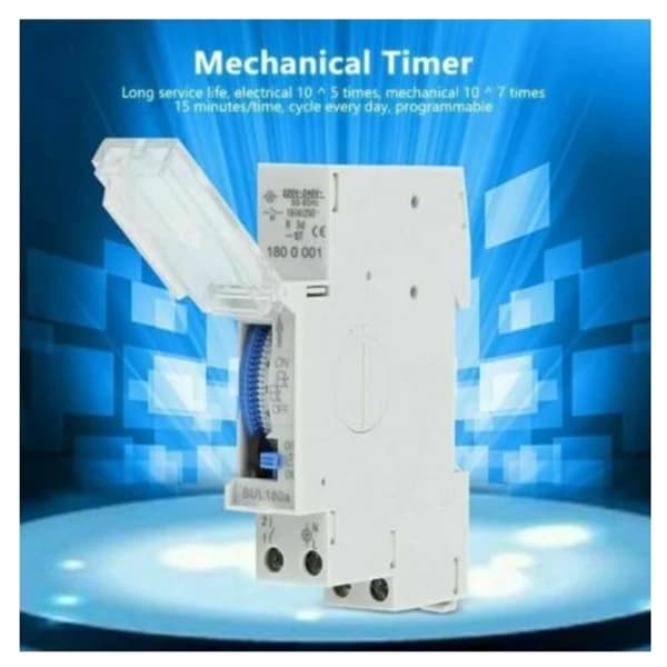 Programmerbar tidsbryter, mekanisk timer, 15 minutter til 24 timer programmerbar standard DIN-skinne montert tidsbryterrelé, SUL180A, TRIMEC AIPERQ
