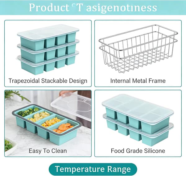 Souper Cubes Silikonfrysförpackning, Set med 2 Silikonfryskoppar för Soppkuber, 250 ml Extra Stor Frysförvaring med Lock