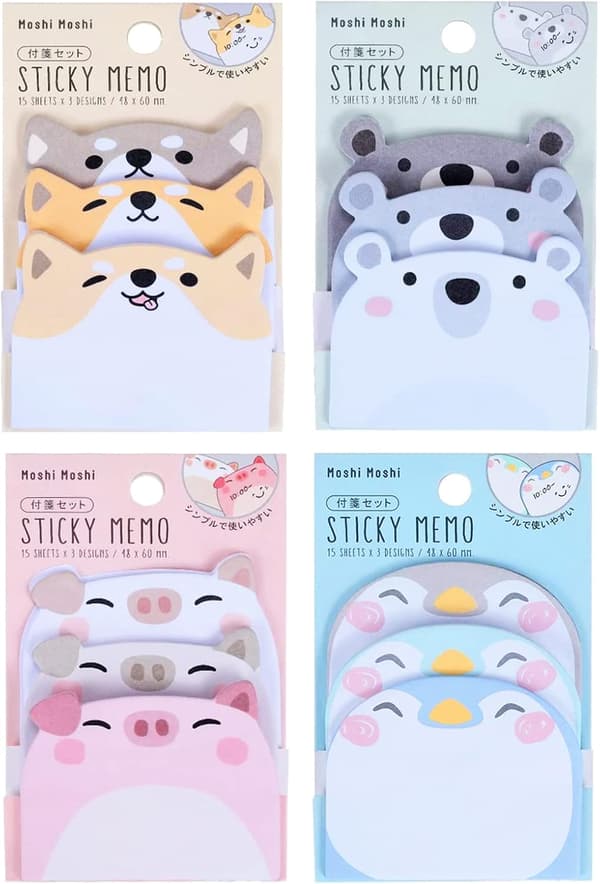 4-pak dyreformede sticky notes, søde sticky notes, 180 stk