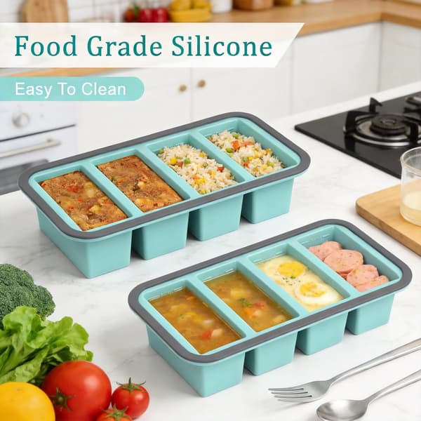 Souper Cubes Silikonfrysförpackning, Set med 2 Silikonfryskoppar för Soppkuber, 250 ml Extra Stor Frysförvaring med Lock