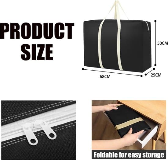 XXL förvaringsväskor – 89 liter vardera – Set om 2 – Flyttväskor – 68 x 50 x 25 cm – Robusta täckväskor – Svarta