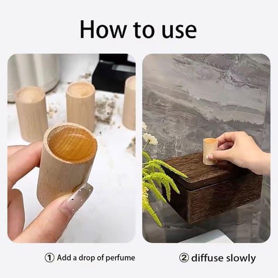 Sæt med 4 – Diffusere – Diffusere af træ til æteriske olier – Aromaterapi-diffusere – Langvarig duft – 25 mm x 25 mm x 45 mm
