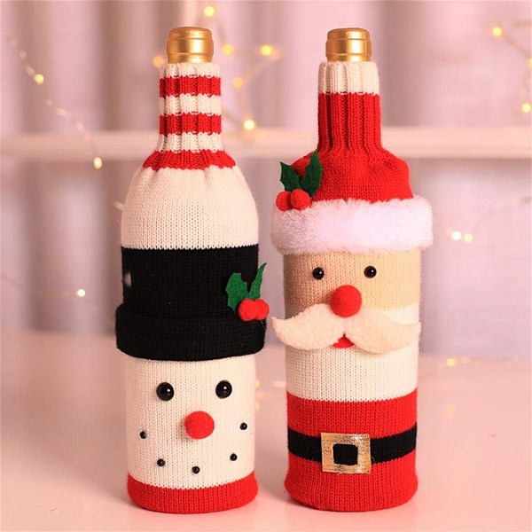 Jul Vinflaska Omslag, Charmig Julestetik Ren Rudolf Jultomte Snögubbe Tröja Design, Förhöjer Festlig Atmosfär för Julhemmet