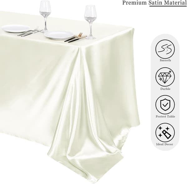 Rektangulär bordsduk i satin - beige, glansig bordsduk i satin för rektangulära bord (145x260 cm)