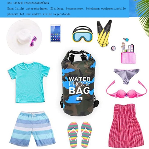 Bärbart utomhusutrustningsskydd, rullsäcksäck håller utrustningen torr och läckagesäker för strand, park, pool eller campingplats, flytande vattentät ryggsäck med